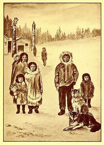 People waiting in front of a small cabin