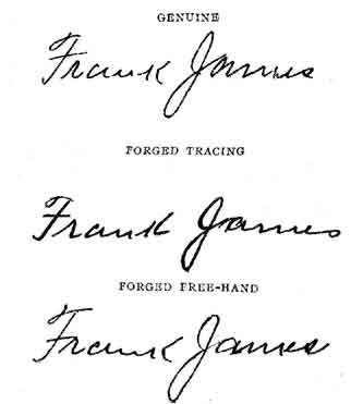 The first signature is the original. The second is a bungling traced forgery and the third is a forged freehand.