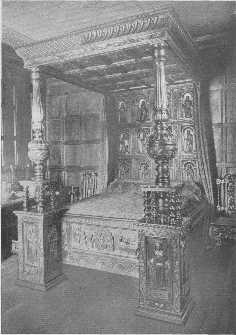 An Apostles bed of the Tudor period, so-called from the  carved panels of the back. The over elaboration of the late Tudor work corresponded in time with France's deterioration in the reign of Henry IV.