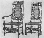 Fine reproductions of Jacobean chairs of the time of  Charles II. The carved front rail balances the carving on the back perfectly.