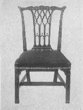 Two important phases of Chippendale's work—an elaborate ribbon-back chair, and one of the more staid Gothic type.