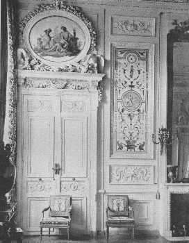 A beautiful doorway in the bedroom of the Empress, Compiègne. The fastening shows how much thought was expended on small matters, so the balance of decoration would be kept. The chairs are Louis XVI.