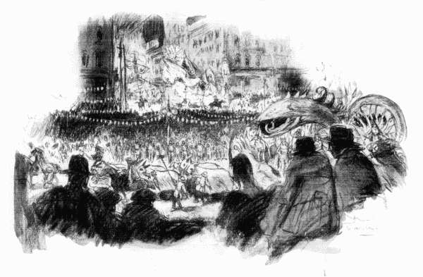 Passing between the brilliantly illuminated buildings, under festoons of electric lights the Mardi Gras parades, with their floats, their bands, their torch-bearers, their masked figures, are glorious sights for children from eight to eighty years of age