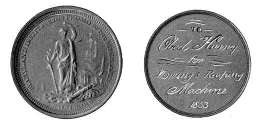 Gold medal won by Mr. Hussey with the Reaper at Baltimore in 1853