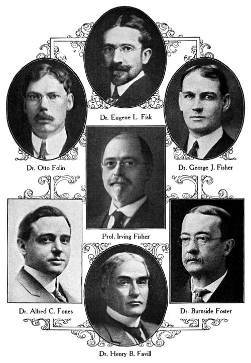 Dr. Eugene L. Fisk, Dr. Otto Folin, Dr. George J. Fisher, Prof. Irving Fisher, Dr. Alfred C. Fones, Dr. Burnside Foster, Dr. Henry B. Favill