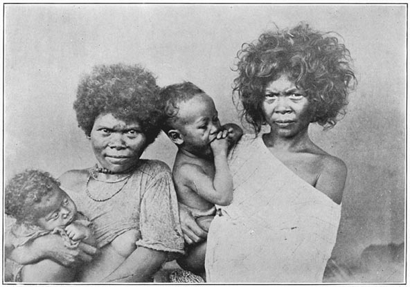 Pure Negrito woman and mixed blood, with babies, Zambales.