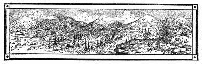 line drawing, mountain scene