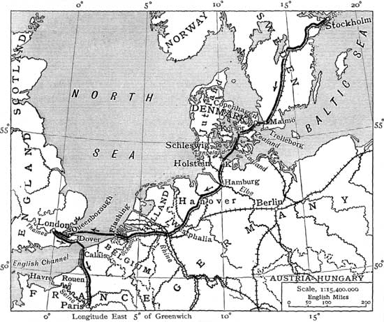 MAP SHOWING JOURNEY FROM STOCKHOLM TO PARIS