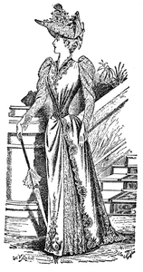 Street costume. Summer, 1891. (Compare waist with anterior view of thorax of corset-wearing lady of to-day.) See page 412.