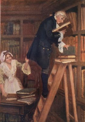 "His eye falling upon some entrancing passage, he would stand there transfixed, oblivious of the flight of time, till a serving-maid pulled his skirts to tell him dinner was waiting."