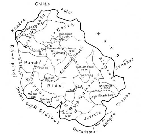 Fig. 139. Sketch Map of Chenáb and Jhelam Valleys (Jammu and Kashmír).