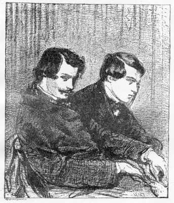 EDMOND AND JULES DE GONCOURT.  From a lithograph by Gavarni, 1853.