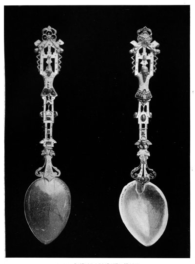 FIG. 20.—PAIR OF DECORATED SPOONS.  (In the Victoria and Albert Museum.)