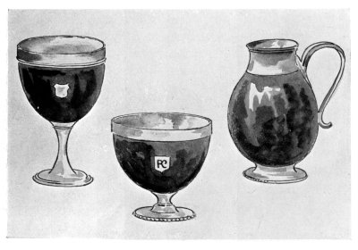 FIGS. 23, 24.—COCOANUT CUPS (SILVER-MOUNTED).  FIG. 25.—COCOANUT FLAGON.