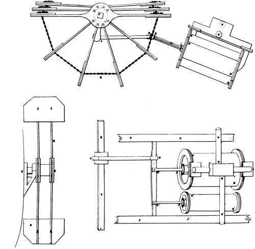 Figure 4.—Marestier's drawings of the Savannah's engine (from plate 7 in Withington's translation of the Marestier report).