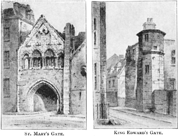 ST. MARY'S GATE.  KING EDWARD'S GATE. Drawn by F. S. Walker, F.R.I.B.A.