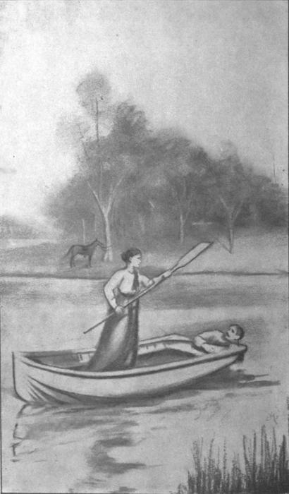 She raised the oar, and brought it down smartly across his knuckles.—(See page 190).