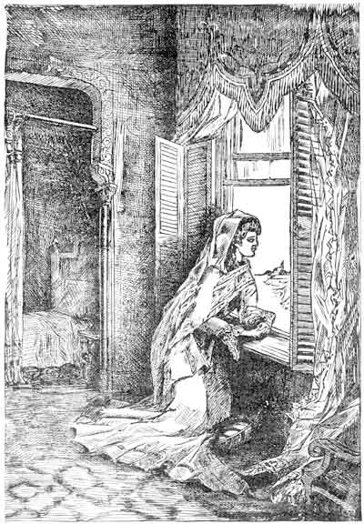 "She sinks to her knees, and leaning out, absorbs the restfulness, the peace, the white, pure glory of the dawn."—page 456.