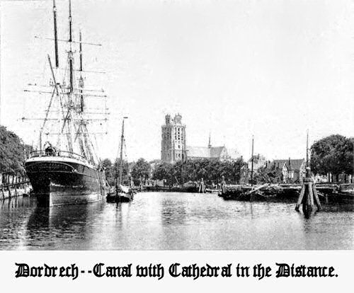 Dordrecht—Canal with Cathedral in the Distance.