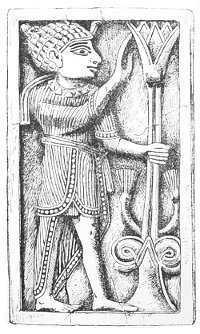 Fig. 80.—Ivory plaque found at Nimroud. Actual size. British Museum.