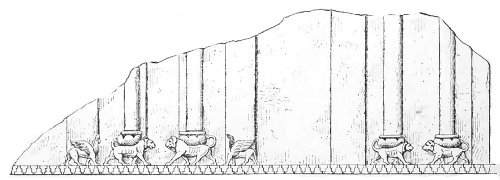 Fig. 86.—Façade of an Assyrian building; from a bas-relief in the British Museum. Height 10 inches.