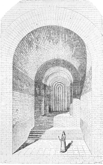 Fig. 90.—Interior of a chamber in the harem of Sargon's palace at Khorsabad; compiled from Place.