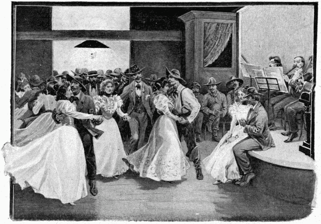 LE BAL DE MONTE-CARLO À DAWSON.—DESSIN DE MADAME PAULE CRAMPEL, D'APRÈS LE CROQUIS DE L'AUTEUR.