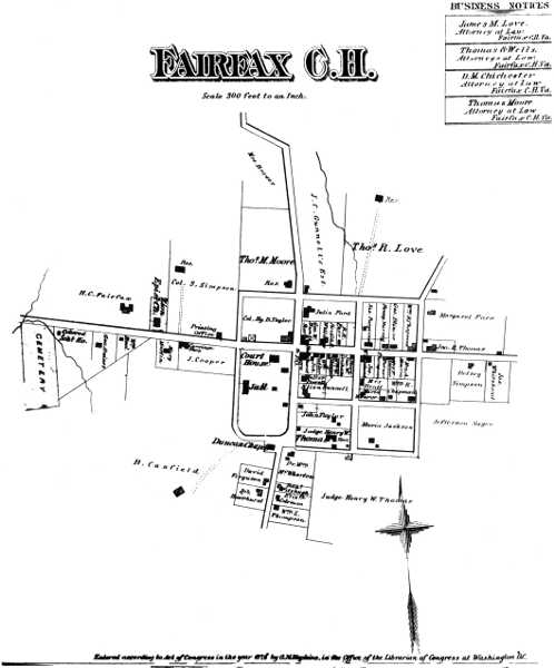 Map of Fairfax Court House from G. M. Hopkins, Atlas of Fifteen Miles Around Washington, 1879.