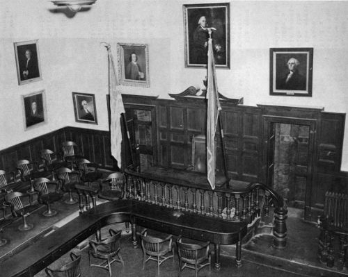 The old court room prior to restoration. Photo by Lee Hubbard, 1966.