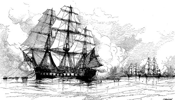 ESCAPE OF THE UNITED STATES FRIGATE "CONSTITUTION."—Drawn by J. O. Davidson.