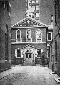 Plate LXXXVI.—Carpenter's Hall, off Chestnut Street, between South Third and South Fourth Streets. Erected in 1770; Old Market House, Second and Pine Streets.