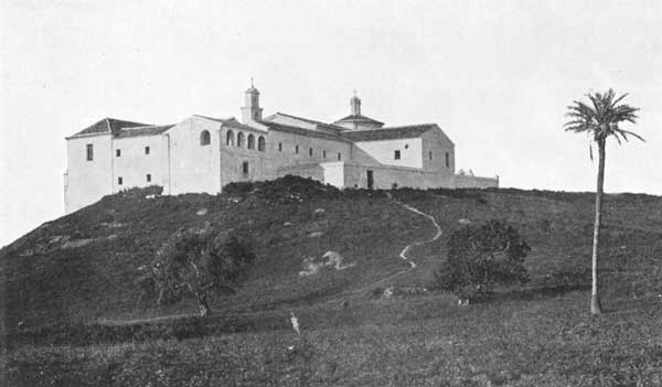 VIEW OF THE CONVENT OF SANTA MARIA DE LA RÁBIDA (HUELVA), SPAIN, WHERE COLUMBUS TOOK REFUGE. 