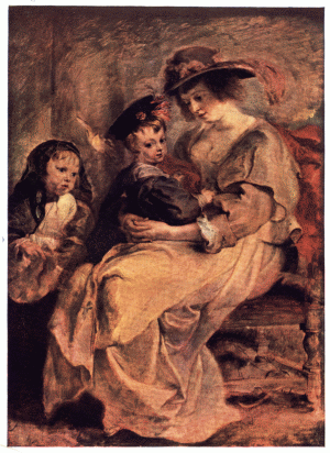 PLATE XXIV.—RUBENS  PORTRAIT OF HÉLÈNE FOURMENT, THE ARTIST'S SECOND WIFE, AND TWO CHILDREN  Louvre, Paris