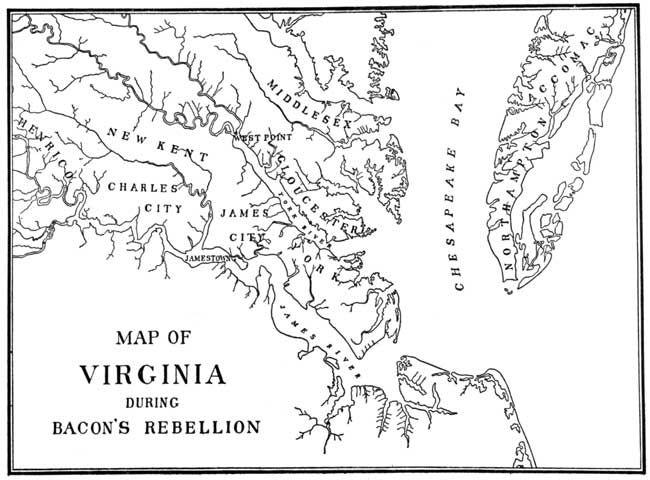 MAP OF VIRGINIA  DURING BACON'S REBELLION