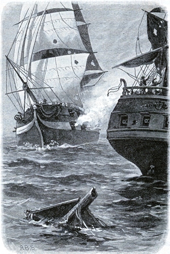 Old Ironsides bearing down on a British Man-of-War