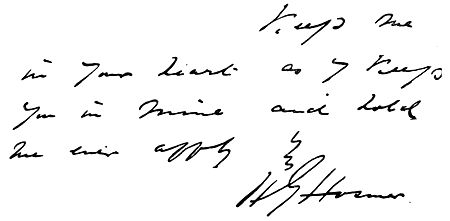 Autograph: "Keep me in your heart as I keep you in mine and hold me even [illegible