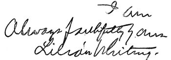 Autograph: "I am always faithfully yours, Lilian Whiting."