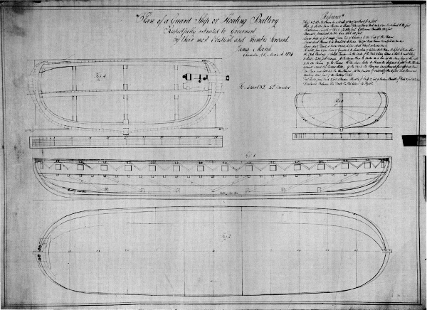 Figure 4.—Design for an unrigged floating battery proposed by James Marsh, Charleston, South Carolina, March 14, 1814.