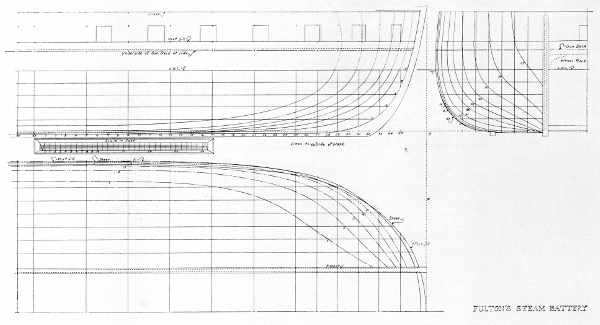 Figure 11.—Model lines redrawn to outside of plank to show hydrodynamic form of the Steam Battery.