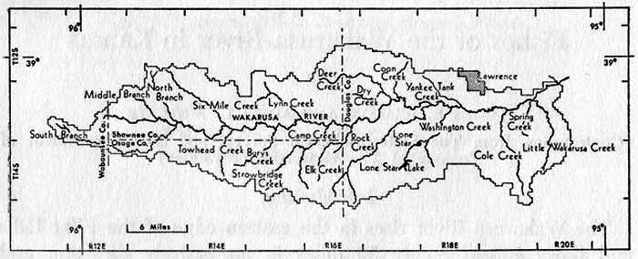 Map of the Wakarusa River and its principal tributaries