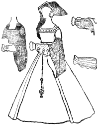 A woman of the time of Henry VIII.; three types of sleeve