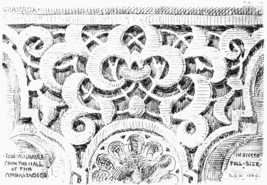 PLATE 70 GRANADA THE ALHAMBRA FROM THE HALL OF THE AMBASSADORS IN STUCCO FULL SIZE MDW 1869