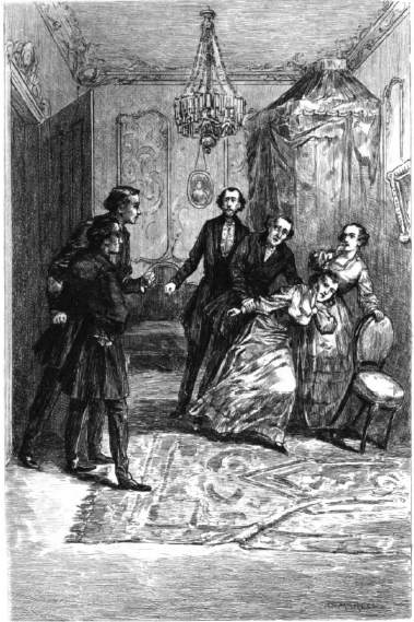 "M. de Maillefort, accompanied by Gerald, burst into the room." Original etching by Adrian Marcel.