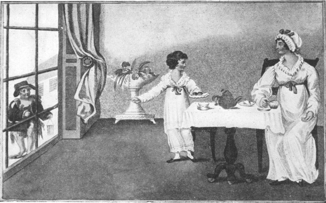 LAURA COMBINES BREAKFAST AND PHILANTHROPY. See "The Innocent's Progress"—Plate 3