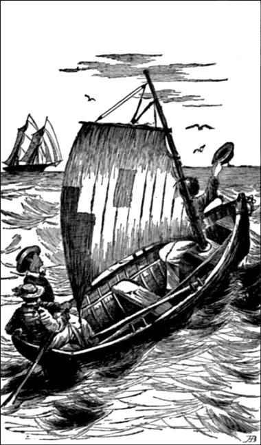 Harry pointed seaward, toward the brigantine, moving through the water slowly.—(See page 9.)