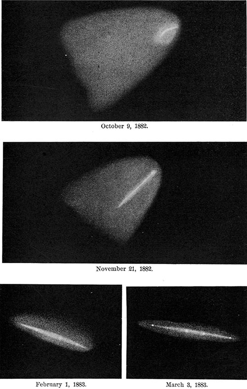 October 9, 1882.  November 21, 1882.  February 1, 1883.  March 3, 1883.  Fig. 119.—The head of the Great Comet of 1882.—Winlock.