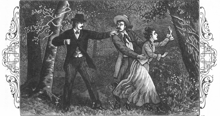 "While she was struggling in his grasp, he was startled by a violent clutch upon his collar from behind." P. 441.