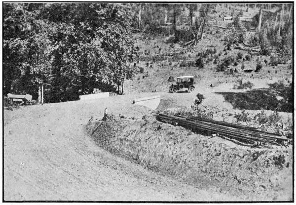 ON THE WOLF CREEK-GRAVE CREEK SECTION OF THE PACIFIC HIGHWAY IN JOSEPHINE COUNTY. GRADED IN 1918