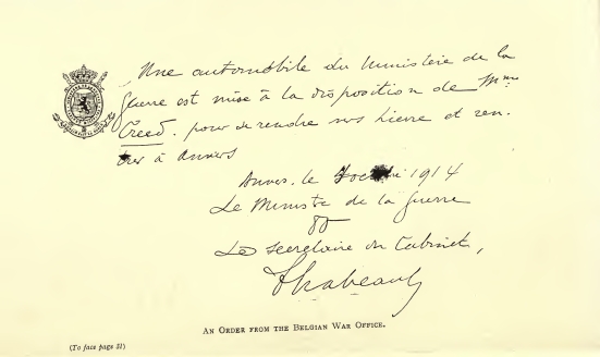 AN ORDER FROM THE BELGIAN WAR OFFICE.