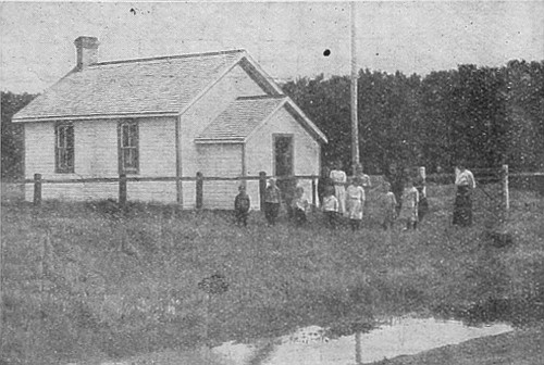 Typical school in rural district in Western Canada, which will soon be replaced by consolidated school, picture of which appears elsewhere.